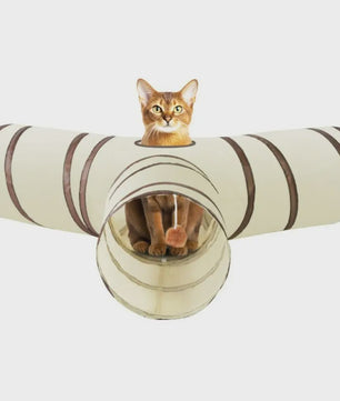 Opvouwbare Katten Speeltunnel - Interactief Speelgoed voor Katten & Konijnen - Beige/Bruin