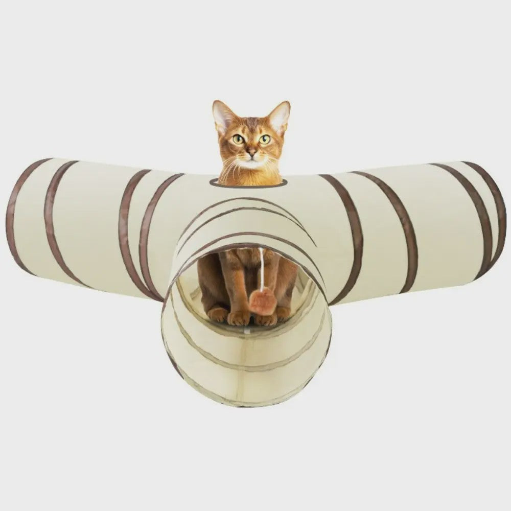 Opvouwbare Katten Speeltunnel - Interactief Speelgoed voor Katten & Konijnen - Beige/Bruin