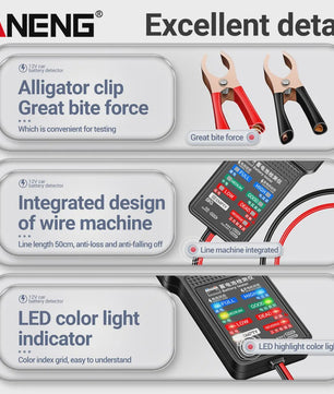 Digitale Auto Accu Tester 12V ANENG BT-171 met LED Display en Krokodillenklemmen