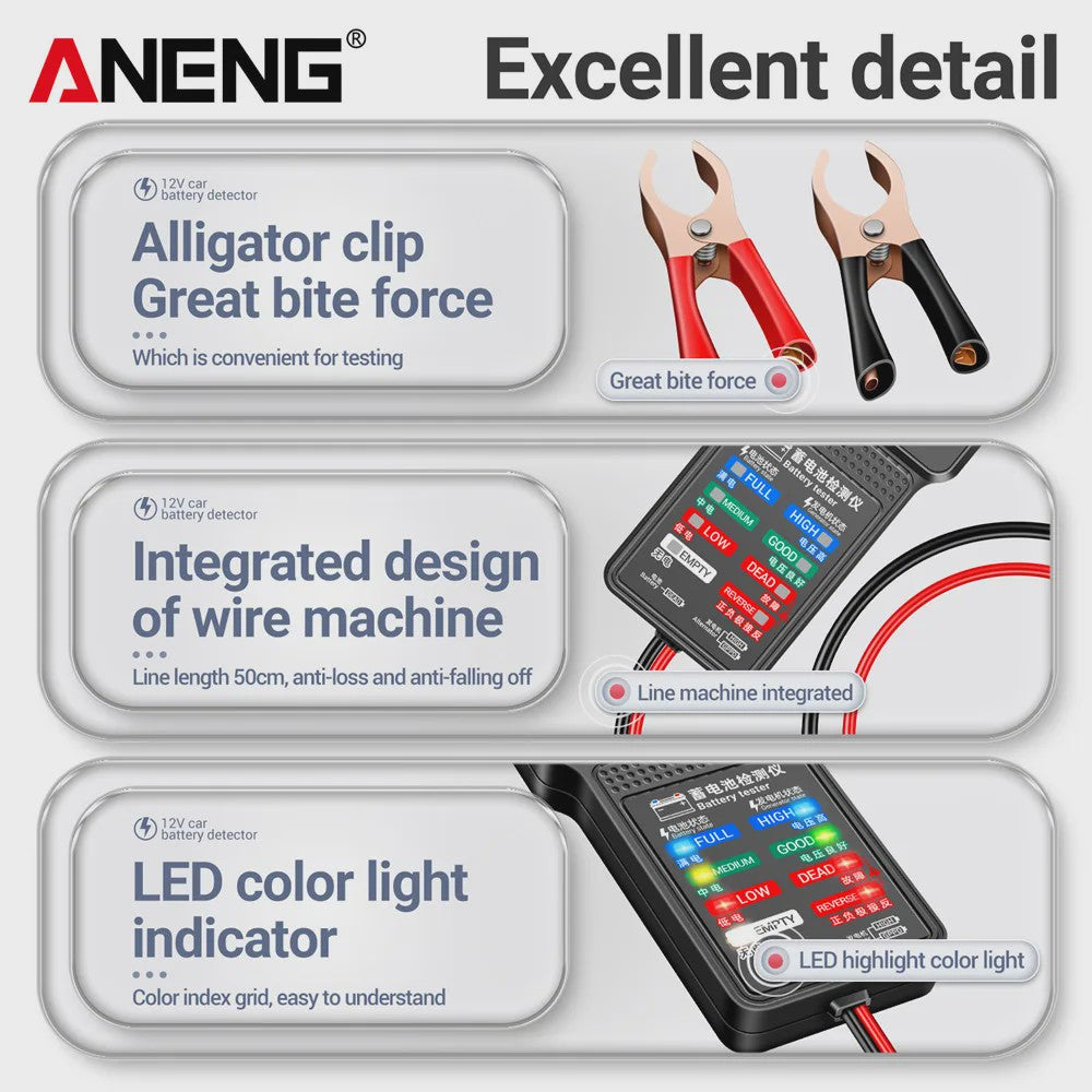 Digitale Auto Accu Tester 12V ANENG BT-171 met LED Display en Krokodillenklemmen
