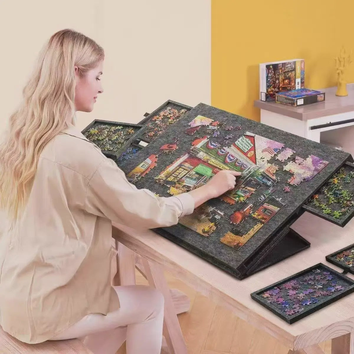 Puzzelbord met 6 Lades - Draagbare Non-Slip Organizer voor 1000 Stukjes