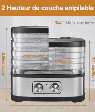 Food Dehydrator met 5 Verstelbare Trays en Temperatuurregeling (35-70°C)