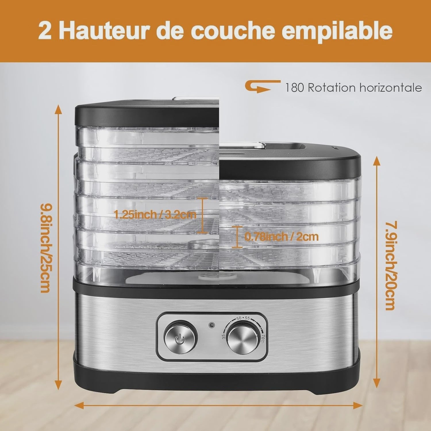 Food Dehydrator met 5 Verstelbare Trays en Temperatuurregeling (35-70°C)