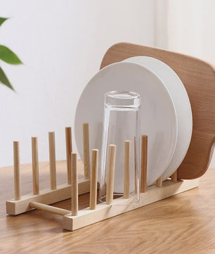 Praktische Bamboe Bordenhouder & Afdruiprek - Houten Keuken Organizer