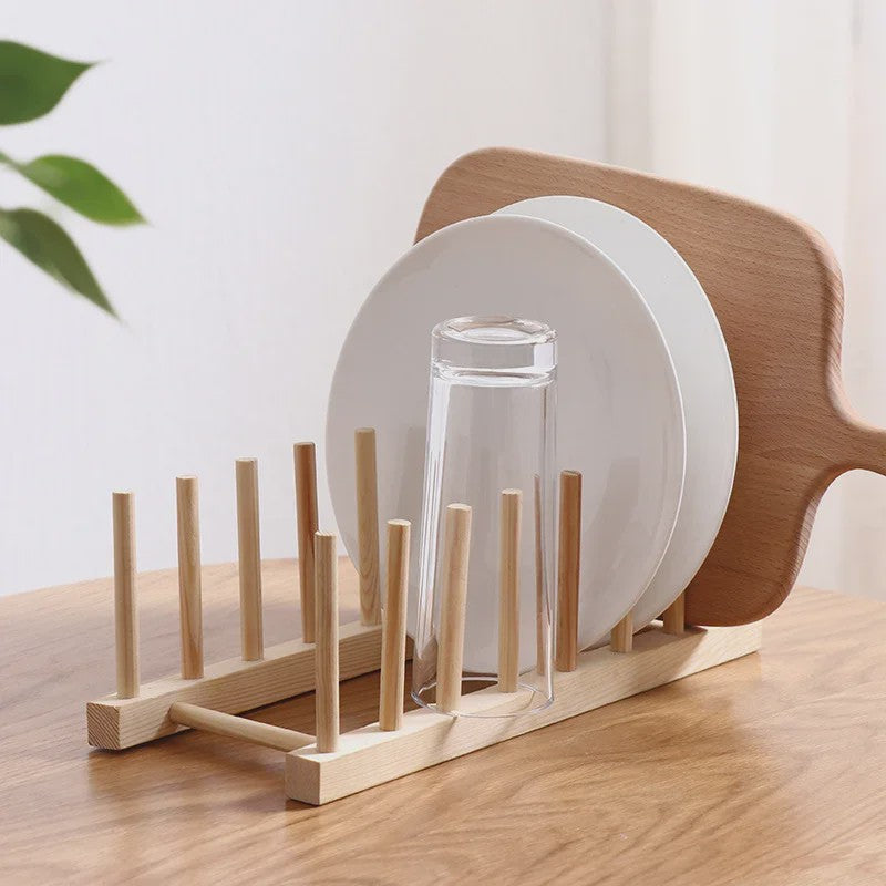 Praktische Bamboe Bordenhouder & Afdruiprek - Houten Keuken Organizer