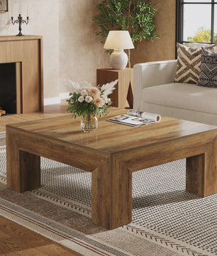 Vierkante Salontafel Rustiek Bruin - 100x100cm - Stevig Houten Onderstel