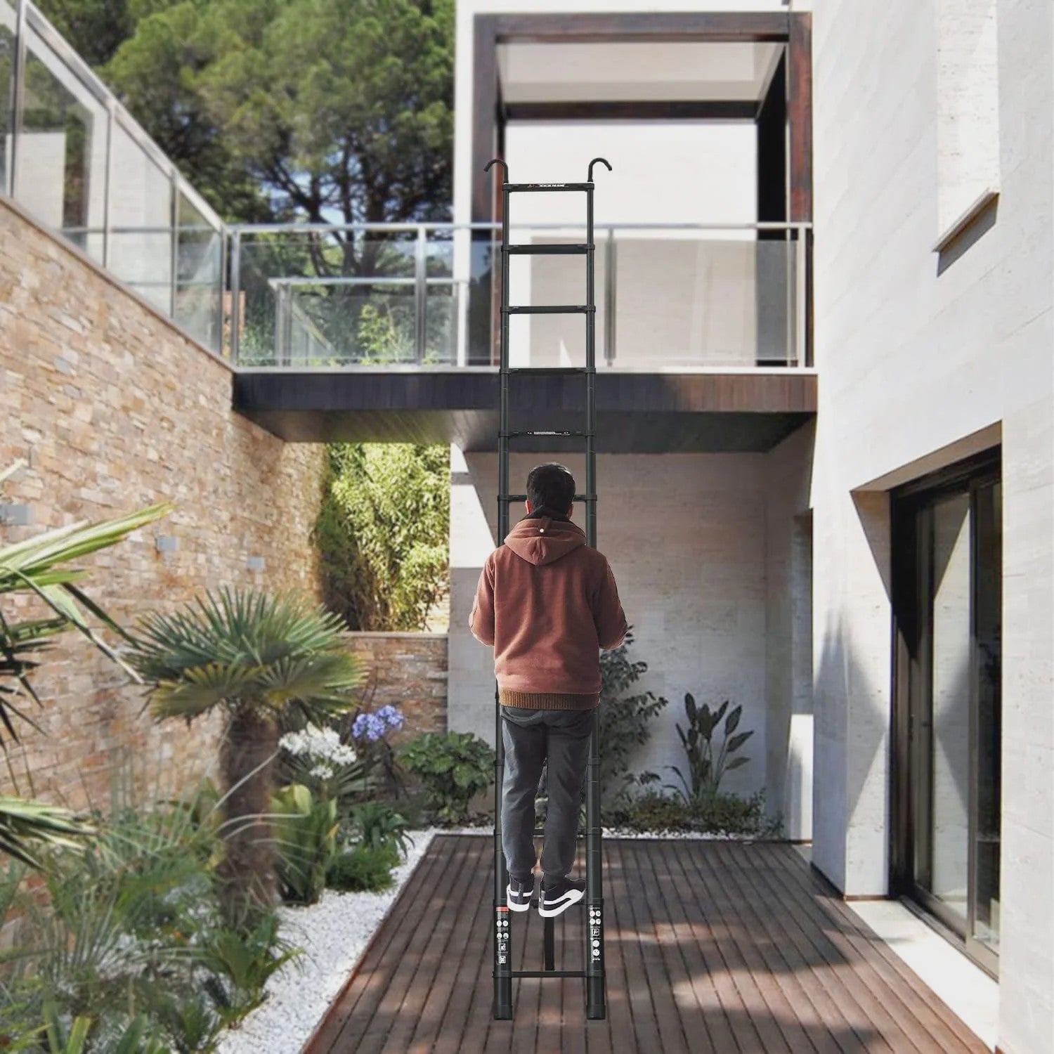 6.2M Telescopische Ladder met Haken - Aluminium, Inklapbaar, 150kg EN131