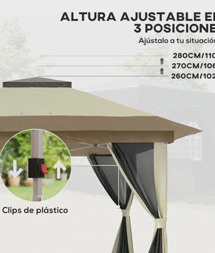 Outsunny Partytent 3.6x3.6m met 4 UV-beschermende Mesh Zijwanden
