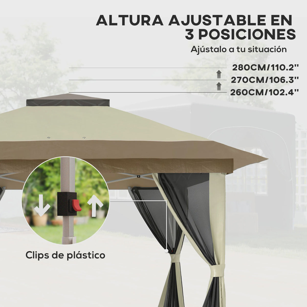 Outsunny Partytent 3.6x3.6m met 4 UV-beschermende Mesh Zijwanden