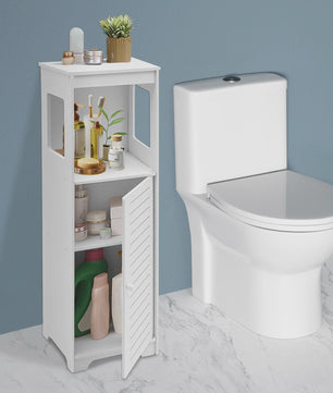 Witte Badkamer Opbergkast met Deur en Plank - PVC Toiletmeubel 28x25x90cm