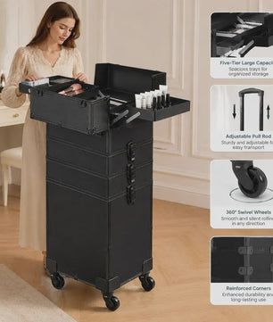 Professionele Make-up Koffer met Aluminium Frame - 5-in-1 Organisatie & 360° Wielen