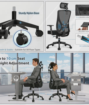 Ergonomische bureaustoel mesh met verstelbare hoofdsteun en lendensteun - 150kg belastbaar