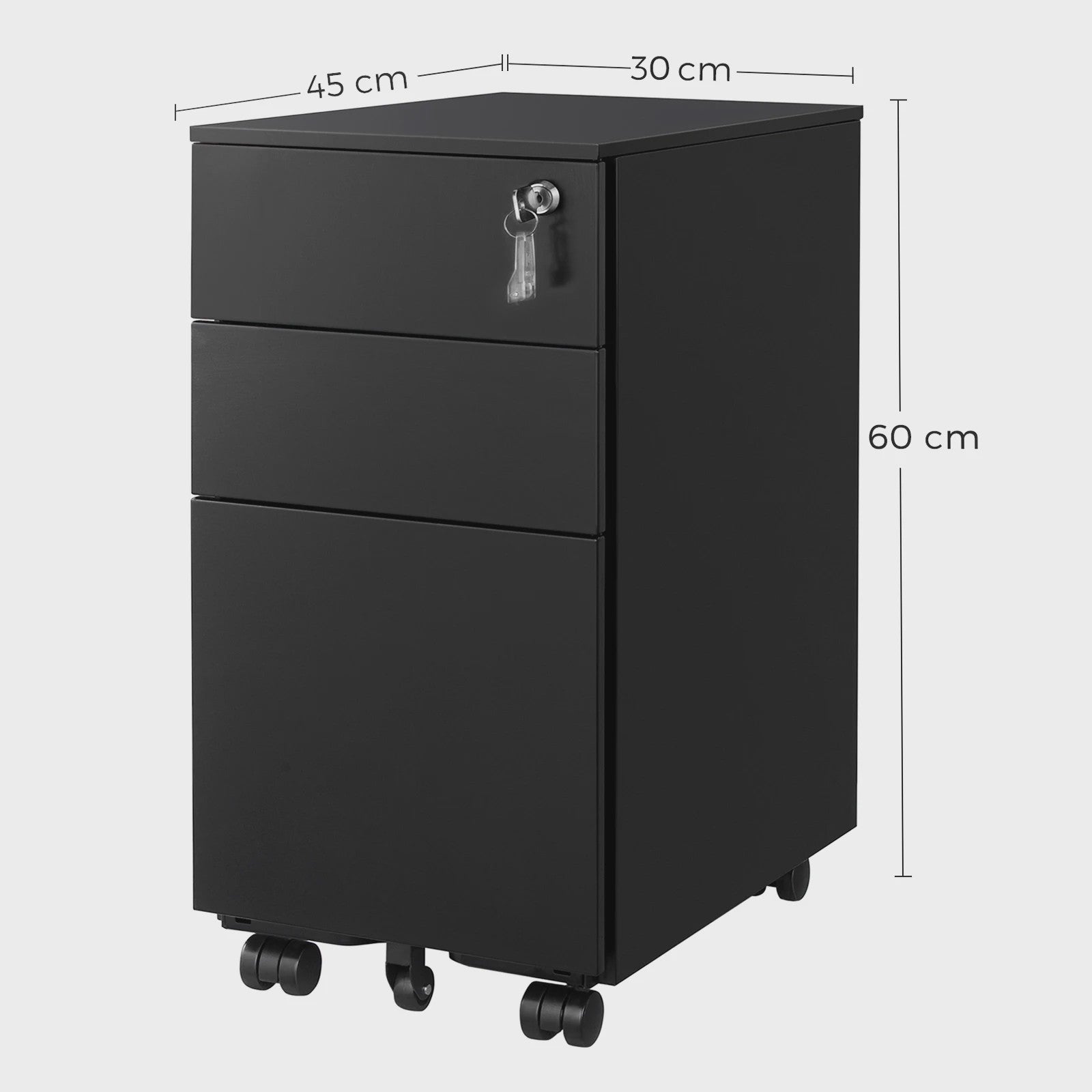 Mobiel Archiefkastje met 3 Lades - 45x30x60 cm - Voorgemonteerd