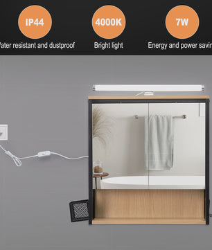 Badkamer Wandkast met Spiegel en LED Verlichting - Opbergkast met Haardrogerhouder & Verstelbare Plank