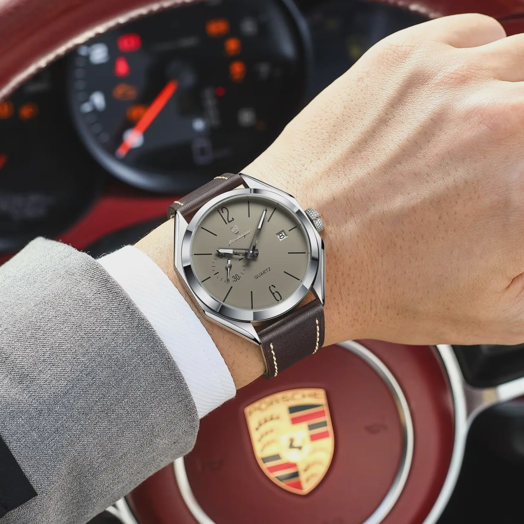 POEDAGAR Herenhorloge Leer - Zakelijk & Casual Kwarts Horloge met Datum & Waterdicht