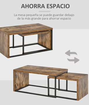 Homcom Set of 2 Coffee Tables with Metal Legs in Industrial Style for Living Room