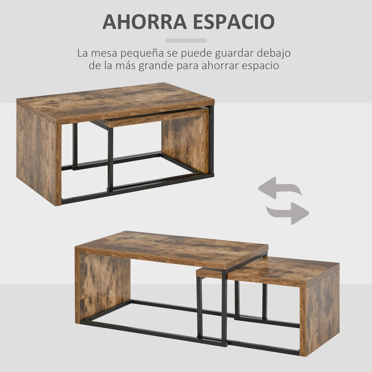 Homcom Set of 2 Coffee Tables with Metal Legs in Industrial Style for Living Room