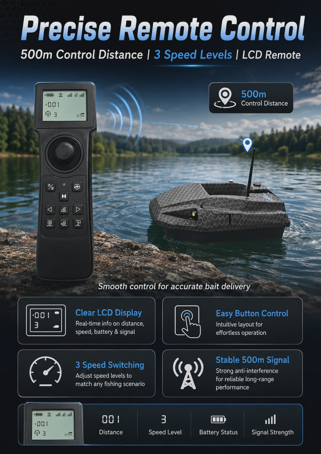 D50B Carbon Fiber GPS Voerboot met Dubbele 15600mAh Batterij - Krachtige RC Visboot