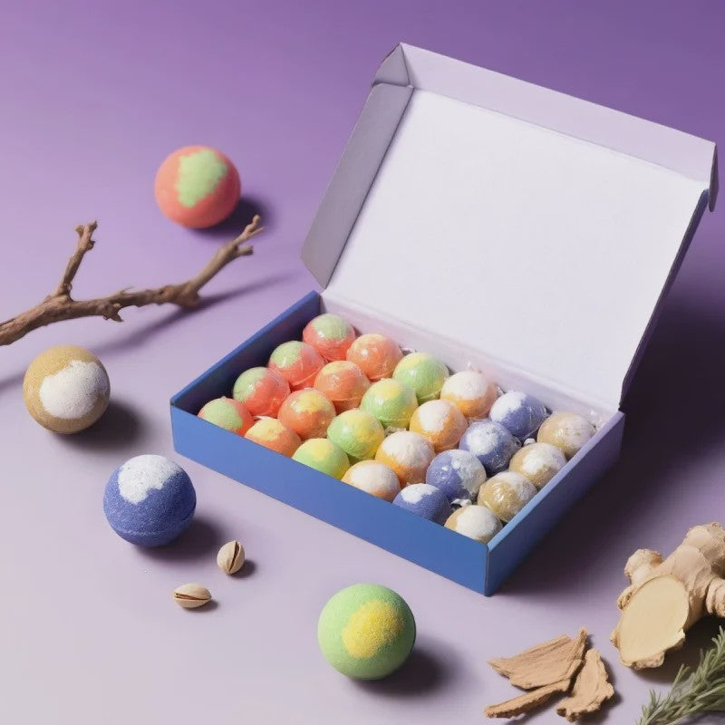 24x Luxe Biologische Bruisballen Set - Natuurlijk, Handgemaakt & Essentiële Oliën voor Ontspanning en Hydratatie