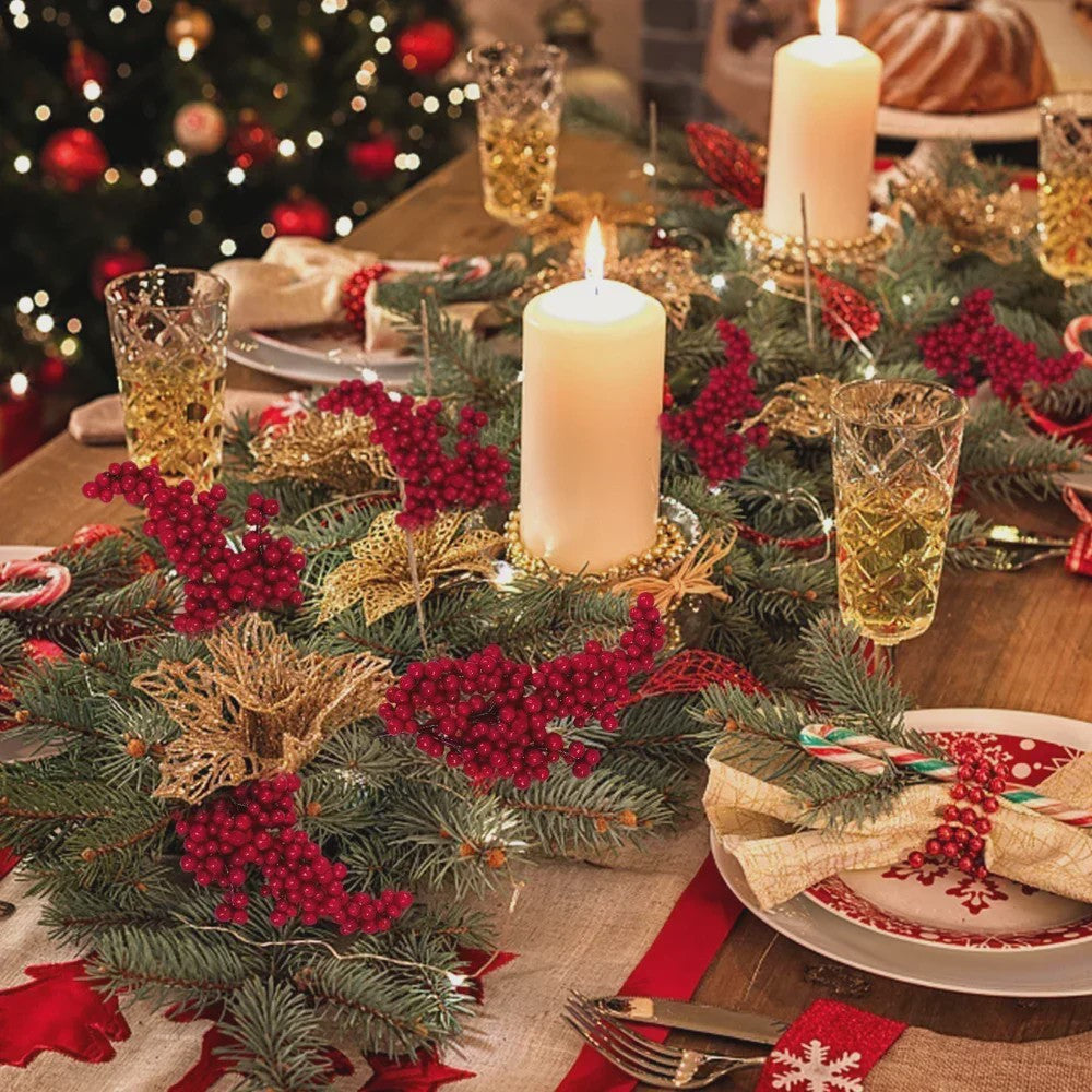 50 Kerst Takken met Kunstmatige Rode Bessen - Feestelijke Decoratie voor Kerstboom & Huis