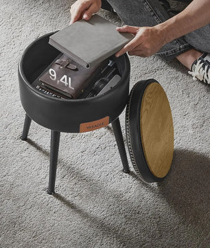 VASAGLE Opbergkruk met Kunstleer Bekleding - Zwart, 150 kg Draagvermogen