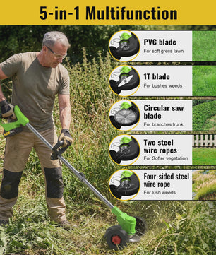 Accu Grastrimmer met Wielen - Verstelbare Steel & Krachtige Motor