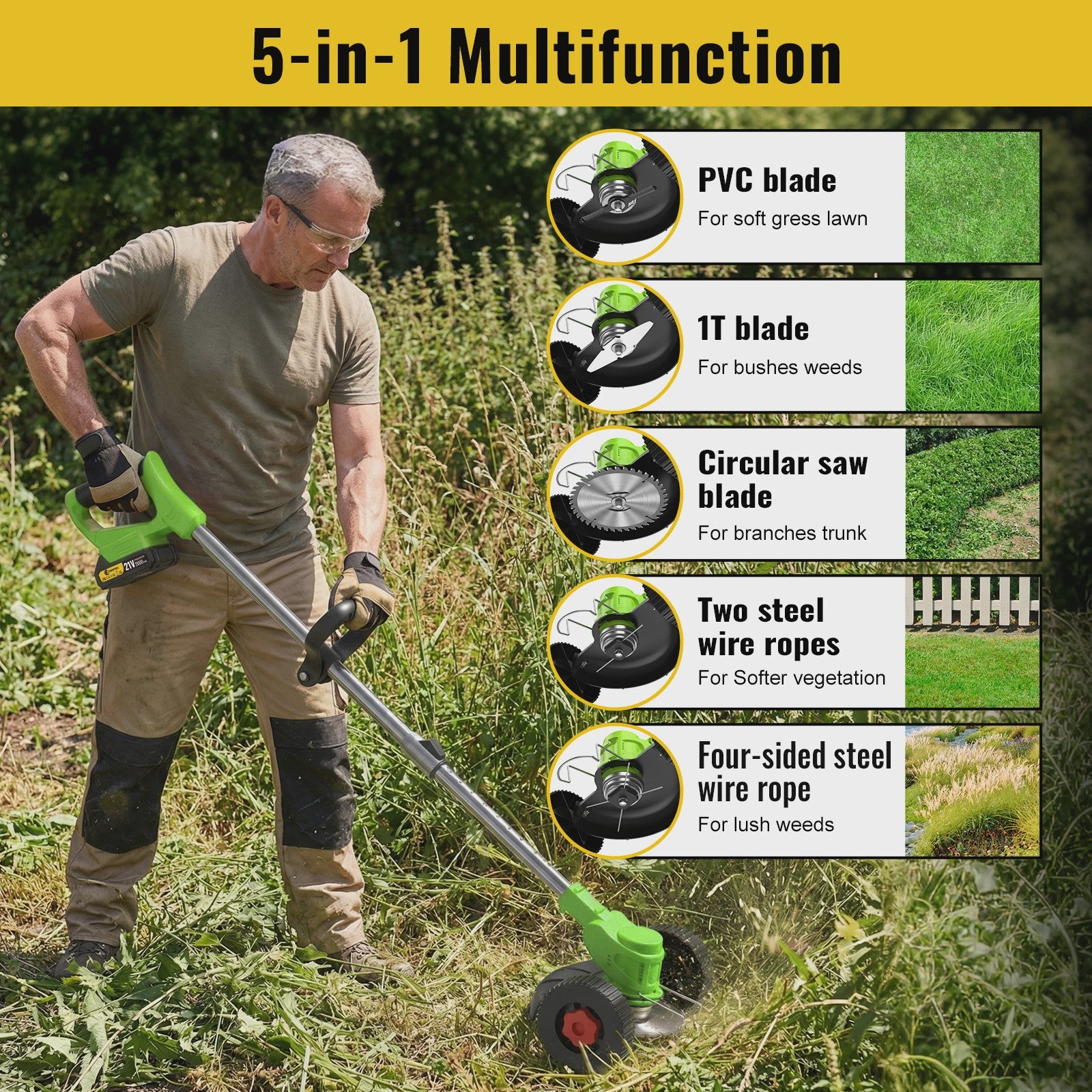 Accu Grastrimmer met Wielen - Verstelbare Steel & Krachtige Motor