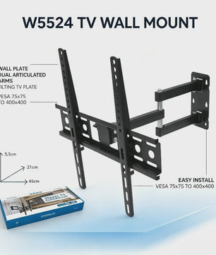 WETECH W5524 TV Muurbeugel - Dubbelarmig, Volledig Verstelbaar voor 26-55 Inch Schermen, 30kg Max, Kantelbaar