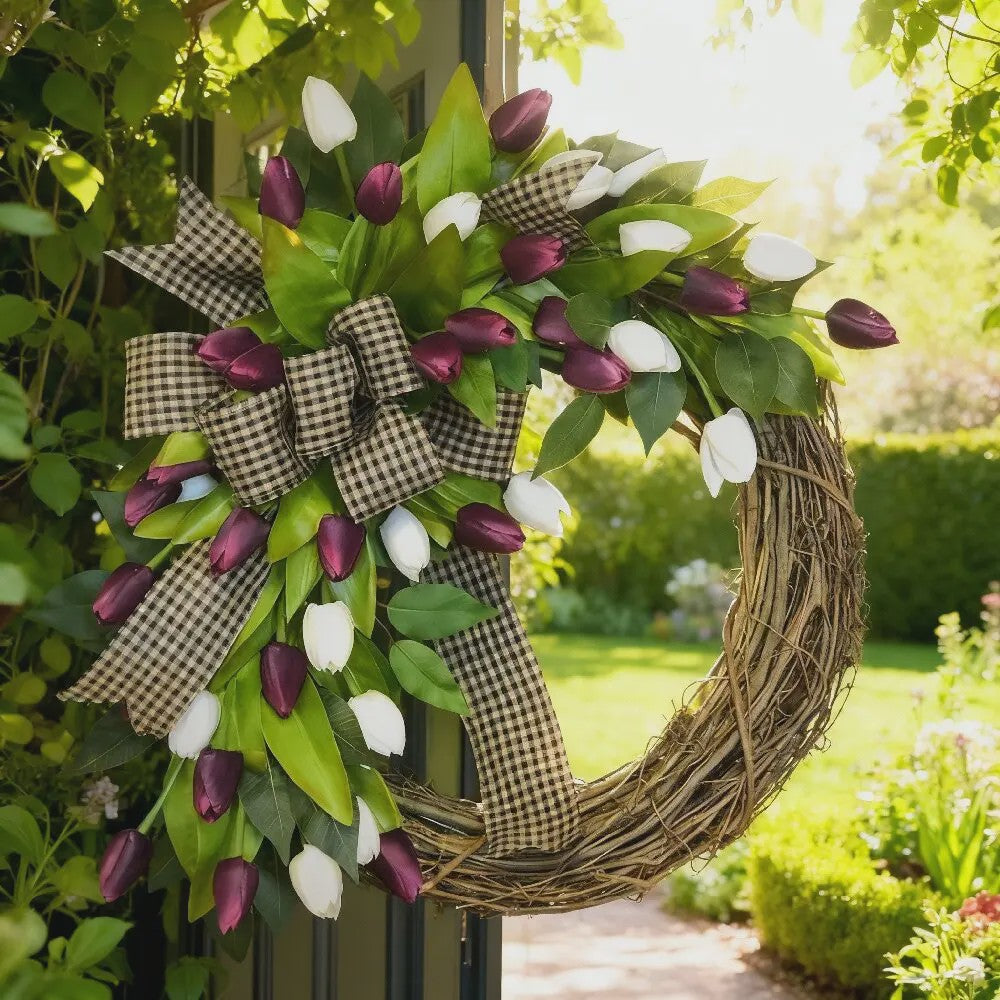 Luxe Tulpen Krans - Voorjaar & Feest Decoratie - Deurhanger