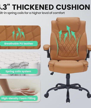 Ergonomische Directiestoel Kunstleer - 159KG Draagvermogen, Lendesteun & Opklapbare Armleuningen