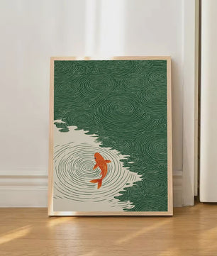 Japanse Zen Wanddecoratie: Canvas Print met Koi Vissen, Kraanvogels en Watergolven