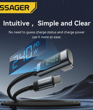Essager 240W USB-C Kabel 90 Graden Hoek PD Snelladen met Digitale Display