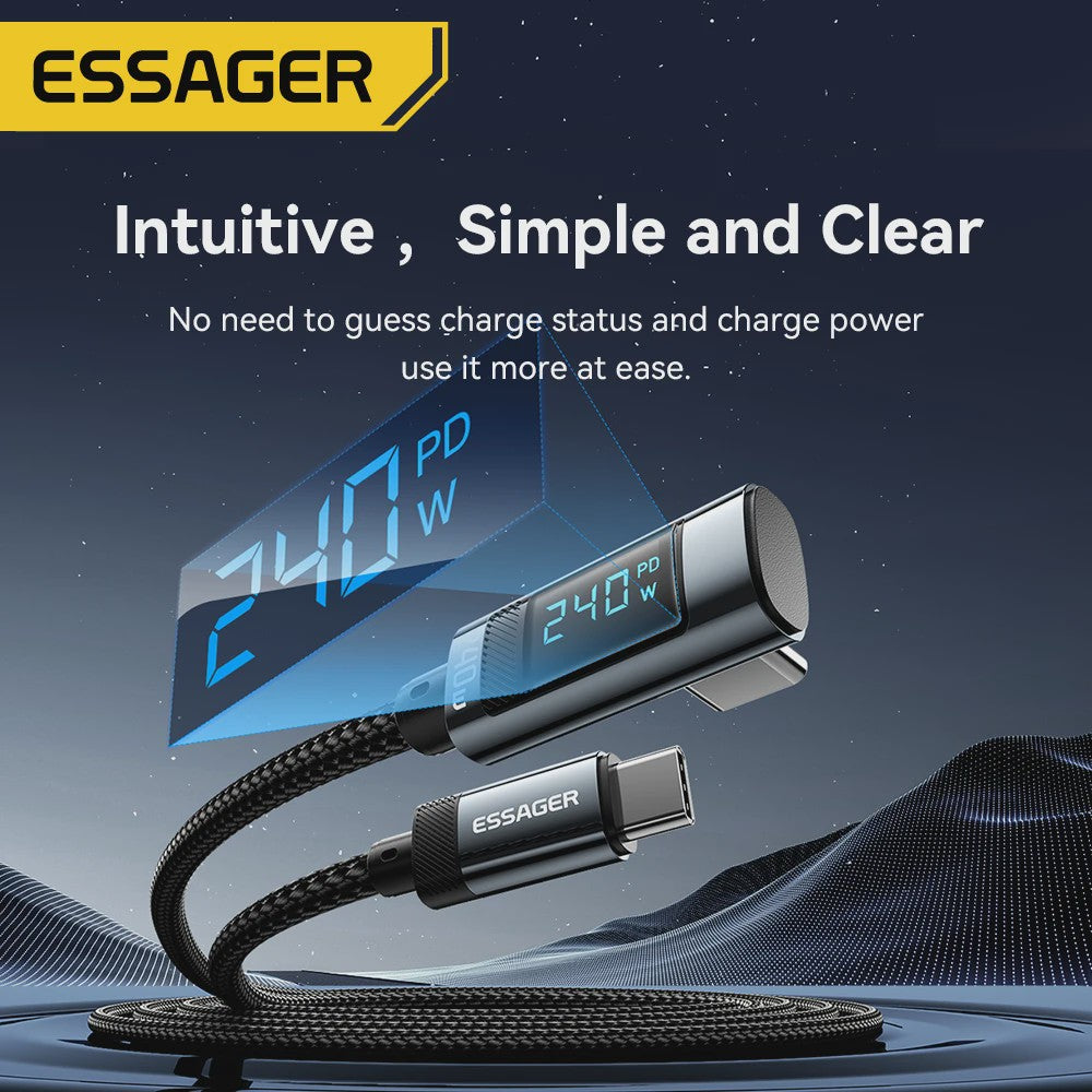 Essager 240W USB-C Kabel 90 Graden Hoek PD Snelladen met Digitale Display
