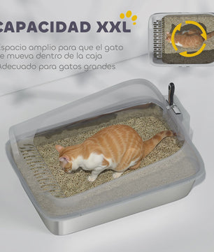 XXL Rvs Kattenbak met Hoge Rand, Lekvrij en Makkelijk Schoon te Maken, Inclusief Schep