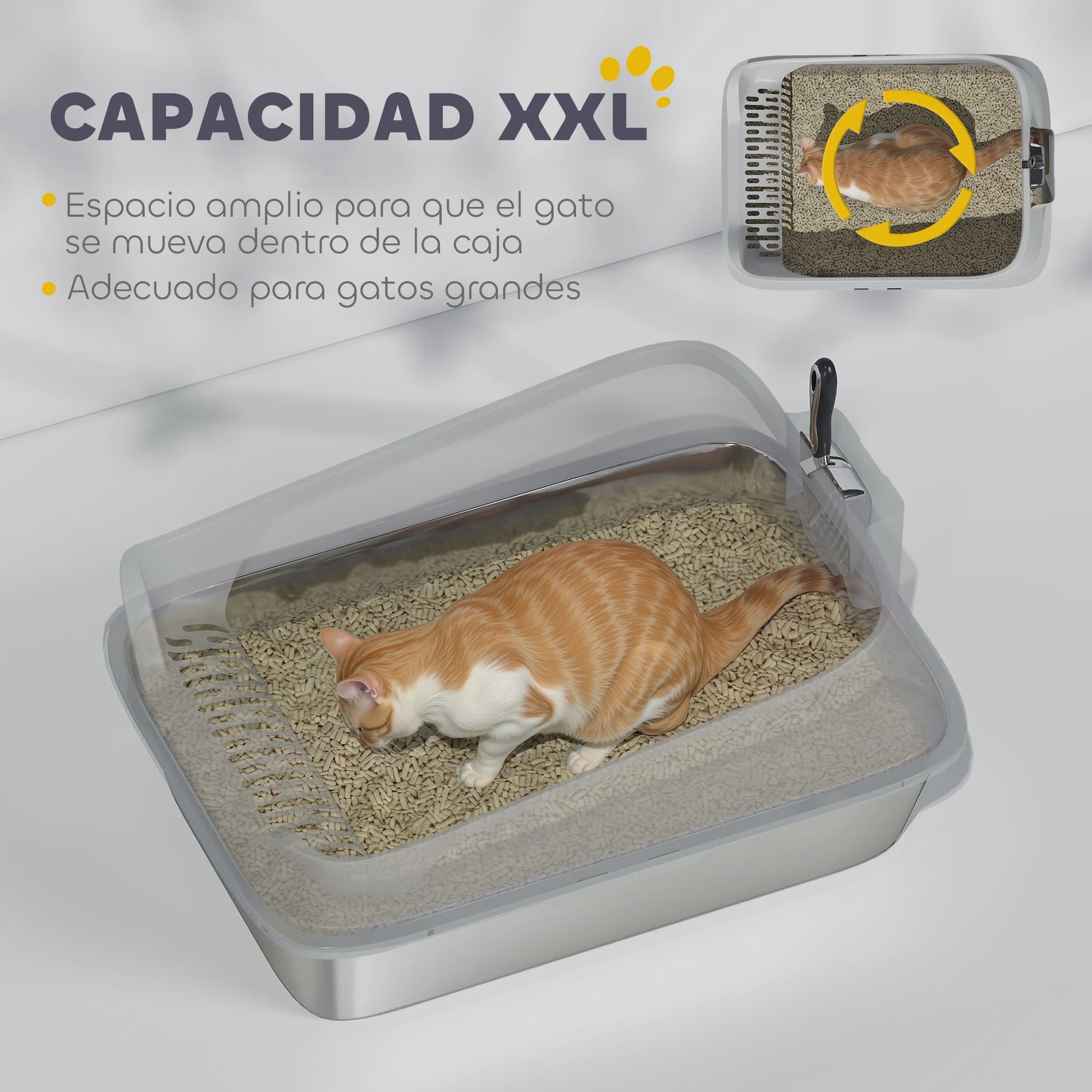 XXL Rvs Kattenbak met Hoge Rand, Lekvrij en Makkelijk Schoon te Maken, Inclusief Schep