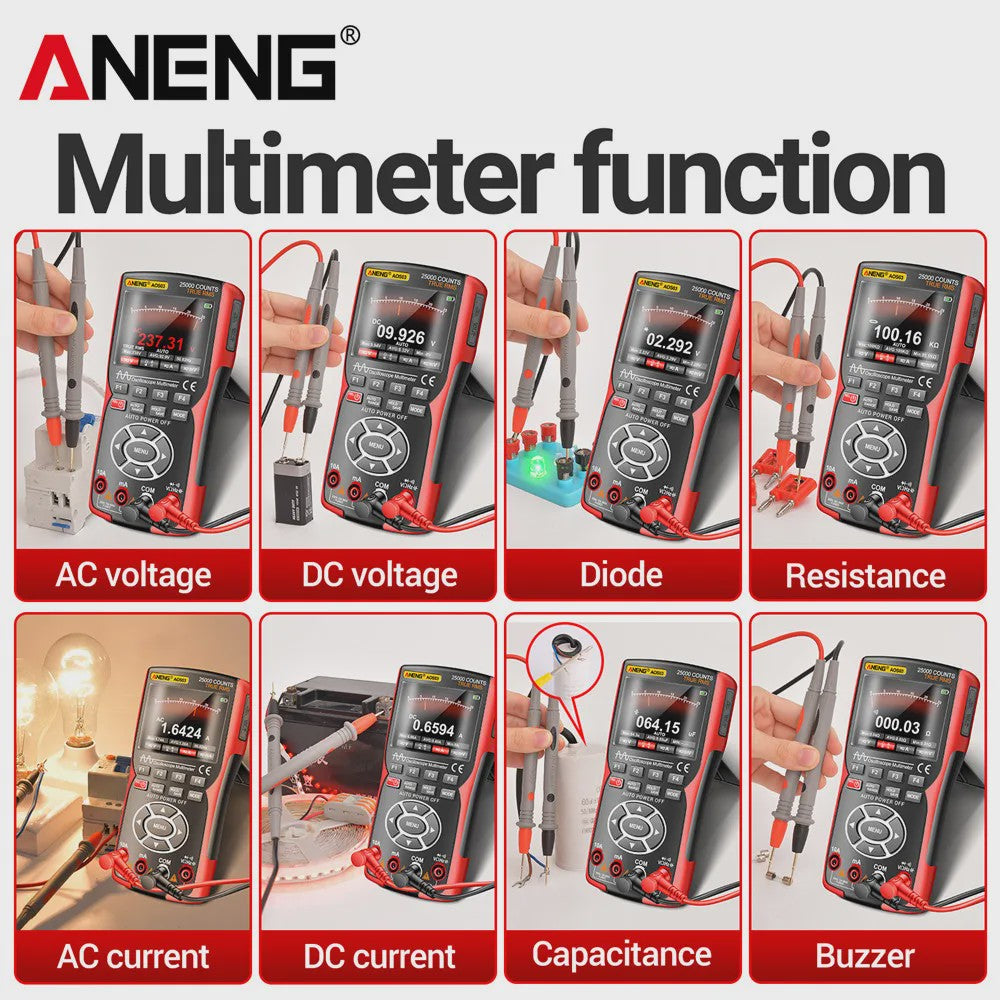 ANENG AOS03 Digitale Oscilloscope Multimeter met Signaalgenerator - 50MHz Dual Channel Tester