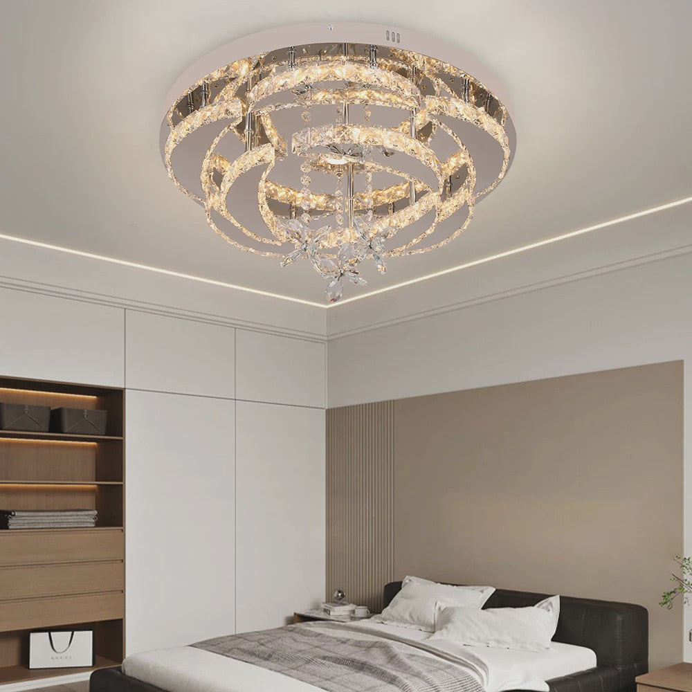 Luxe Kristallen Plafondlamp - Modern LED Verlichting met Dimbare Helderheid en Kleurtemperatuur voor Woonkamer en Eetkamer