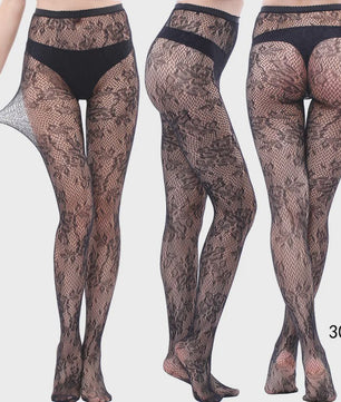 Dames Visnet Panty's met Jacquard Weefsel - Gothic Kant & Spider Net Stijl