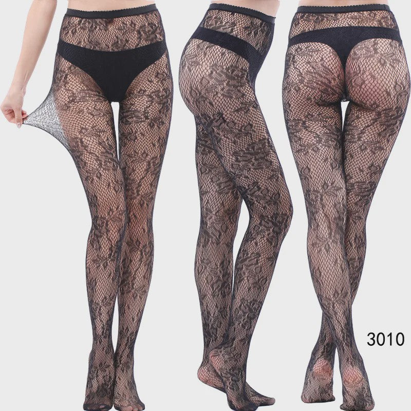 Dames Visnet Panty's met Jacquard Weefsel - Gothic Kant & Spider Net Stijl