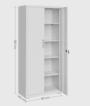 Metalen Archiefkast 180 cm - 5 Verstelbare Legborden & Slot - Ideaal voor Garage, Kantoor, Woonkamer