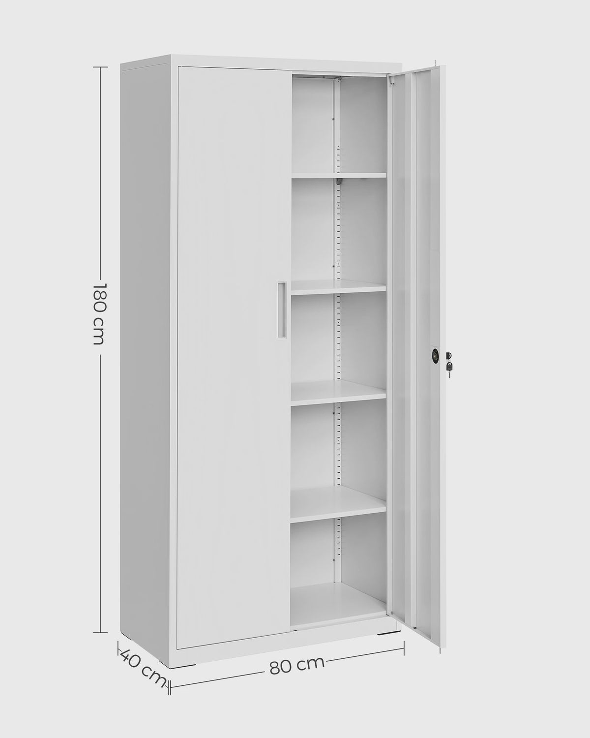 Metalen Archiefkast 180 cm - 5 Verstelbare Legborden & Slot - Ideaal voor Garage, Kantoor, Woonkamer