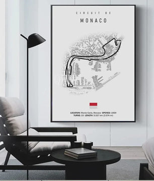 Vintage F1 Circuit Poster: Zwart-Wit Formule 1 Kunst voor de Raceliefhebber
