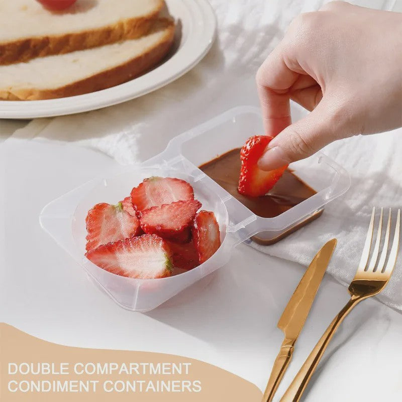Draagbare Dubbel Compartiment Container met Deksel - Ideaal voor Snacks en Kruiden op Picknick
