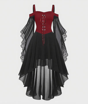Dames Heksenjurk met Pofmouwen - Middeleeuwse & Gothische Renaissance Stijl voor Halloween & Cosplay