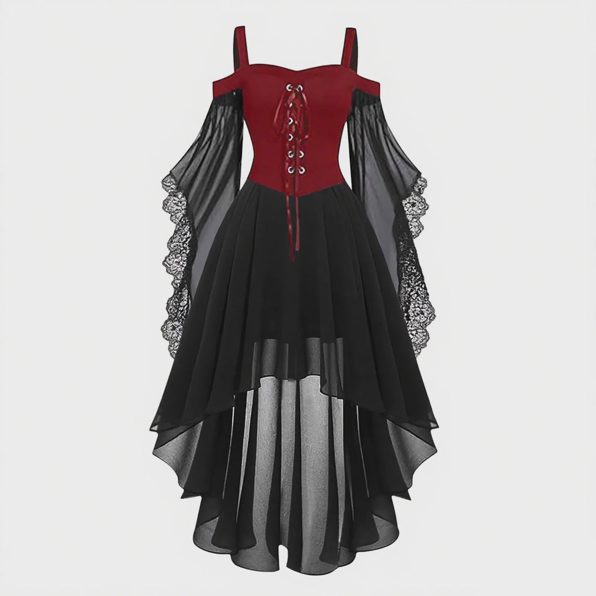 Dames Heksenjurk met Pofmouwen - Middeleeuwse & Gothische Renaissance Stijl voor Halloween & Cosplay