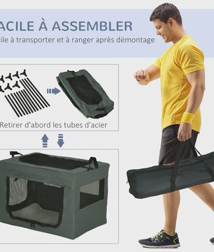PawHut Opvouwbare Transportbox voor Huisdieren - 60x42x42 cm - Grijs