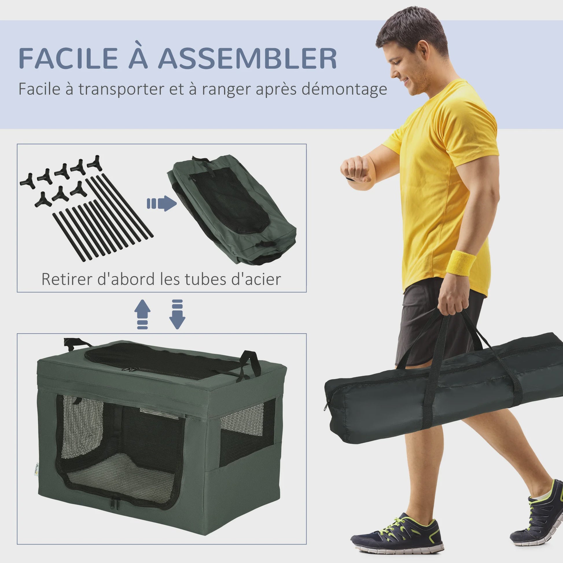 PawHut Opvouwbare Transportbox voor Huisdieren - 60x42x42 cm - Grijs