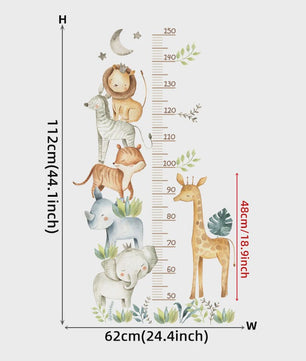 Vrolijke Groeimeter Muursticker met Safari Dieren - Perfect voor de Kinderkamer