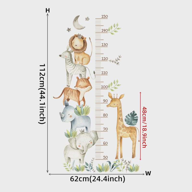 Vrolijke Groeimeter Muursticker met Safari Dieren - Perfect voor de Kinderkamer