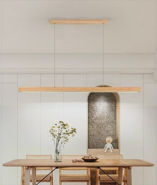 Houten LED Hanglamp Lange Strip - Stijlvolle Verlichting voor Eettafel, Woon- en Eetkamer